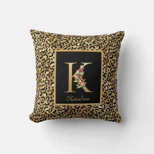 Moderne Leopard-personalisierte Monogramm K Initia Kissen
