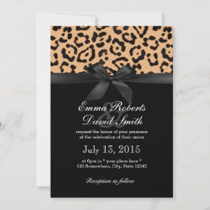 Moderne Leopard Print Black Ribbon Hochzeit Einladung