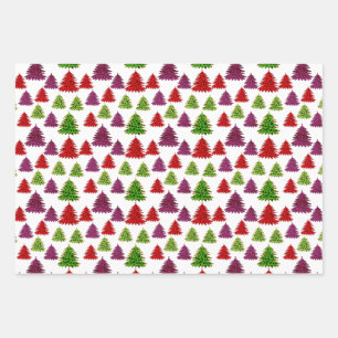 Moderne Leopard Print Multi Farben Weihnachtsbäume Geschenkpapier Set