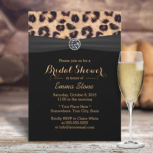 Moderne Leopard Schwarz Band Diamant Brautparty Einladung