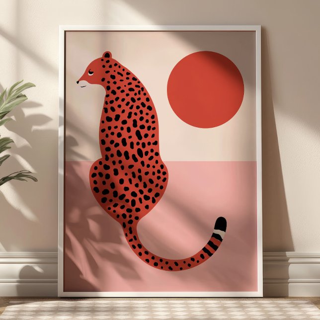 Moderne Leoparden-Illustration in Rot und Pink Tie Poster (Von Creator hochgeladen)