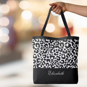 Moderne Leoparden-Monogramm Schwarz Weiß Chic