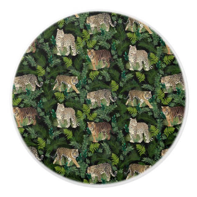 Moderne Leopards Tigers Jungle Pflanze Black Desig Keramikknauf (Vorderseite)