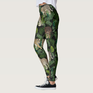 Moderne Leopards Tigers Jungle Pflanze Black Desig Leggings
