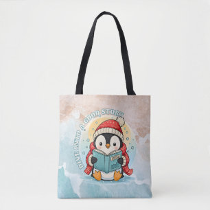 Moderne Lesepinguin-Ästhetik-Schultertasche