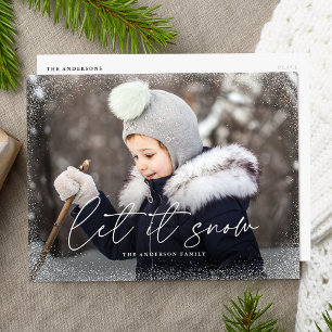 Moderne Let It Snow Schrift Foto Feiertagspostkarte