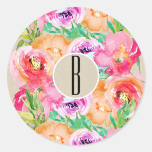 Moderne leuchtende Floral Watercolor Kraft Chic Ge Runder Aufkleber
