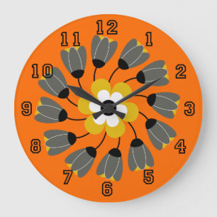 Moderne Leuchtorange-runder Blumenstrudel Große Wanduhr