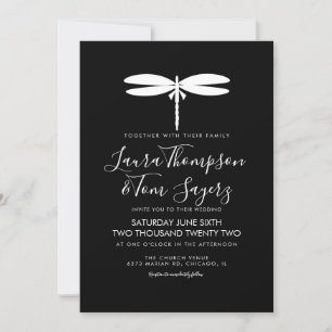 Moderne Libellen-Hochzeitslogo Schwarz Weiß Einladung