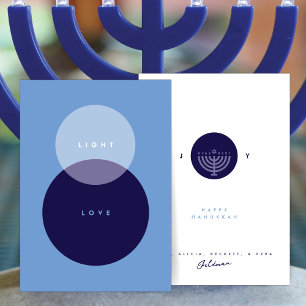 Moderne Licht & Liebe Blau & Navy Chanukka Karte