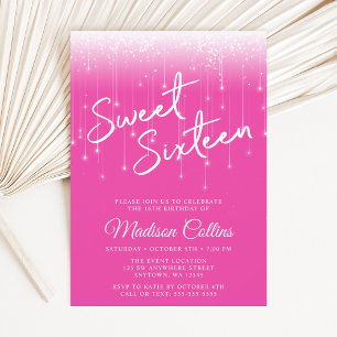 Moderne Lichter Hot Pink Sweet 16 Einladung