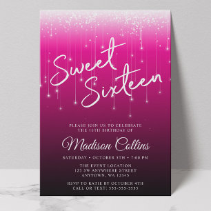 Moderne Lichter Rosa Schwarze Sweet 16 Einladung