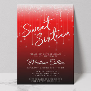 Moderne Lichter Rot Schwarz Sweet 16 Einladung