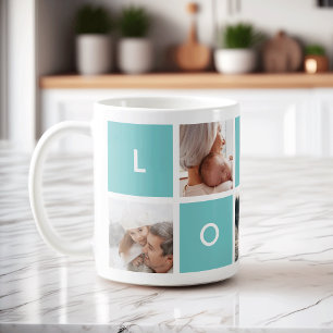 Moderne Liebe Aqua Foto Collage Tasse
