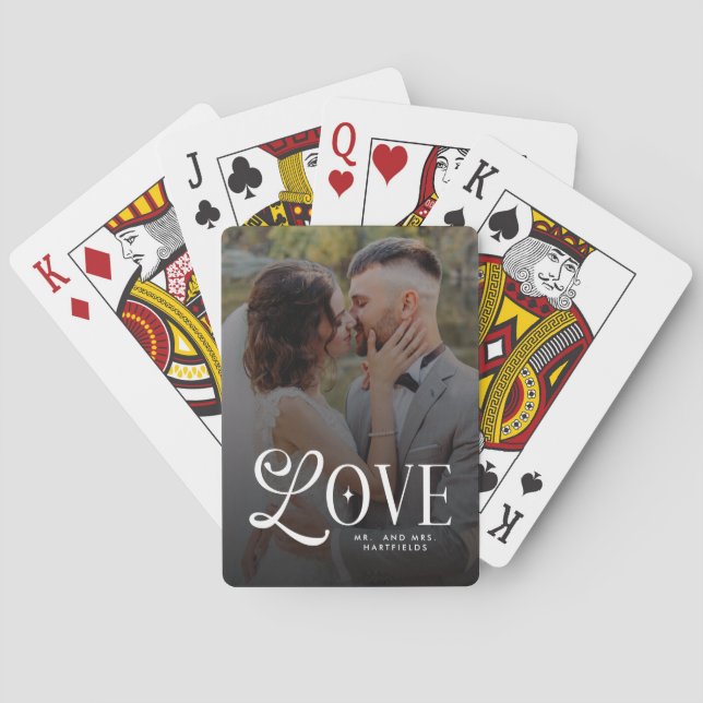 Moderne Liebe Benutzerdefinierte Hochzeit 2 Fotos  Spielkarten (Rückseite)