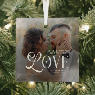 Moderne Liebe Benutzerdefiniertes Hochzeitsfoto Pa Ornament Aus Glas