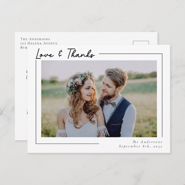 Moderne Liebe & Danke Foto Wedding Vielen Dank Postkarte (Vorne/Hinten)