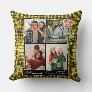 Moderne LIEBE DICH 4 Fotos gelber Glitter Valentin Kissen