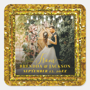 Moderne Liebe Foto Collage Valentinstag Quadratischer Aufkleber