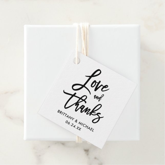 Moderne Liebe für Pinselskripte und Dank Hochzeit Geschenkanhänger (Beispiel)