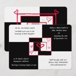 Moderne Liebe Herz Schwarz-weiß Hochzeitseinladung Einladung