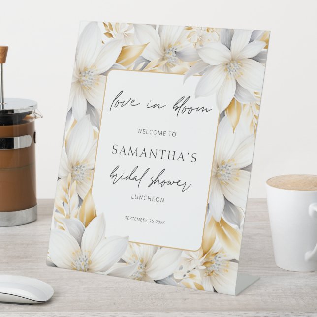 Moderne Liebe im blühenden Brautparty Willkommen Sockelschild (In Situ)