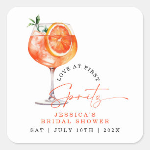 Moderne Liebe im ersten Spritz-Brautparty Quadratischer Aufkleber