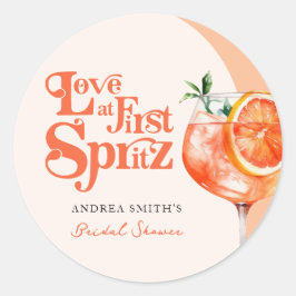 Moderne Liebe im First Spritz Retro Brautparty Runder Aufkleber