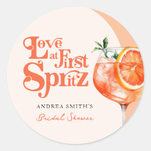 Moderne Liebe im First Spritz Retro Brautparty Runder Aufkleber