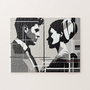 Moderne Liebe in Schwarz-Weiß-Silhouette Puzzle