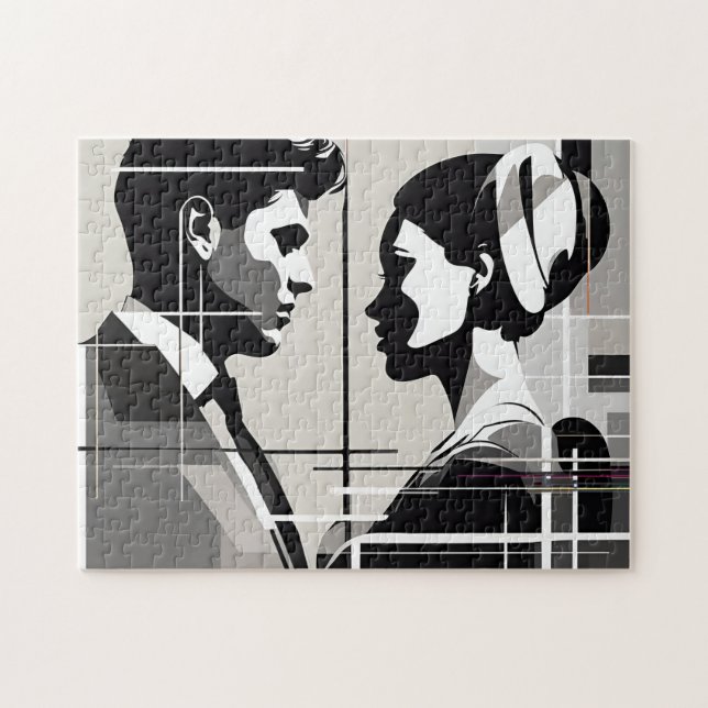 Moderne Liebe in Schwarz-Weiß-Silhouette Puzzle (Horizontal)