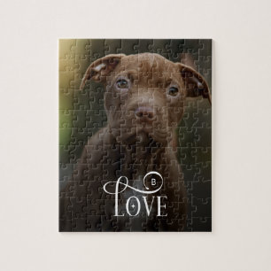 Moderne Liebe Individuelle Hunde-Fotos Monogramm Puzzle