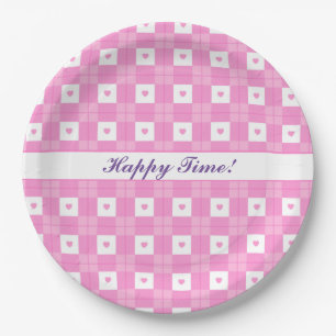 Moderne Liebe Kariert rosa Herzenskollektion Pappteller