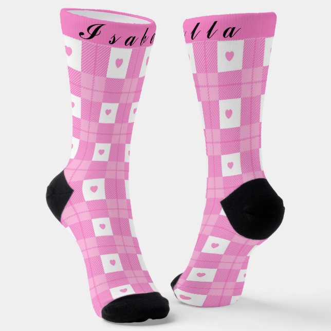 Moderne Liebe Kariert rosa Herzenskollektion Socken (Gewinkelt)