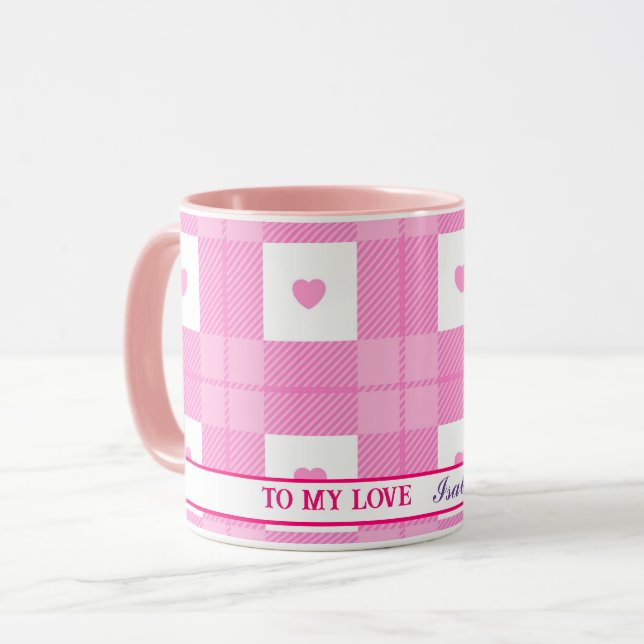 Moderne Liebe Kariert rosa Herzenskollektion Tasse (Vorderseite Links)