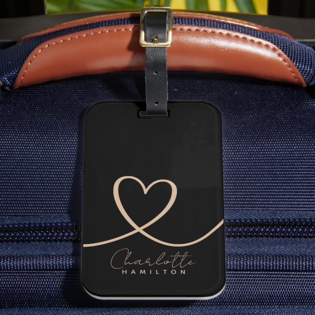Moderne Liebe Personalisierter Name Schwarzer Tan Gepäckanhänger (Vorderseite Insitu 2)