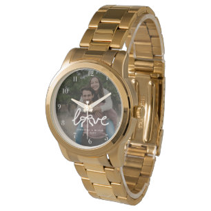 Moderne Liebe Pfeiltypografie Paar Benutzerdefinie Armbanduhr