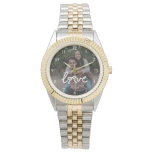 Moderne Liebe Pfeiltypografie Paar Benutzerdefinie Armbanduhr