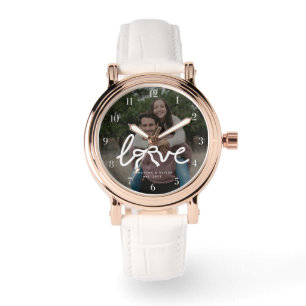 Moderne Liebe Pfeiltypografie Paar Benutzerdefinie Armbanduhr