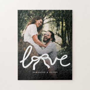 Moderne Liebe Pfeiltypografie Paar Benutzerdefinie Puzzle