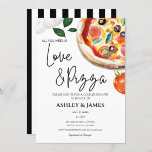 Moderne Liebe & Pizza Paare Hochzeit Brautparty Einladung