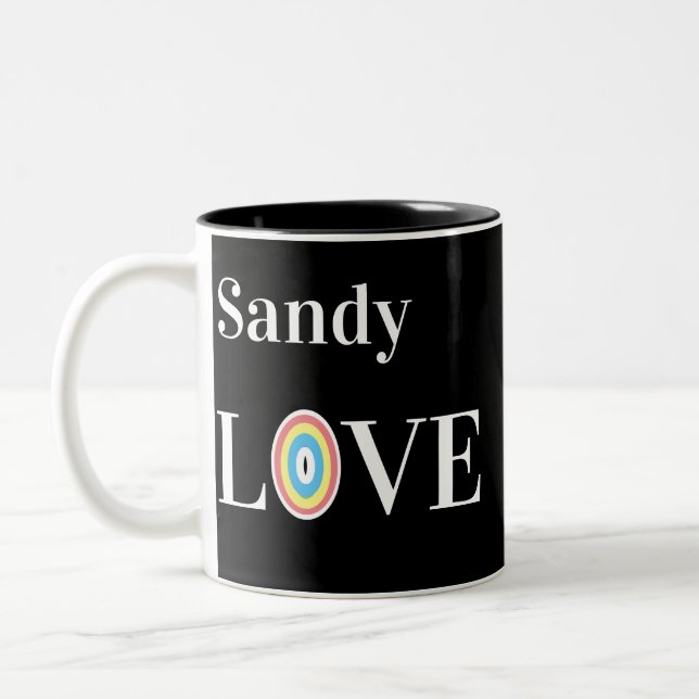 Moderne Liebe Regenbogen auf Chic Black Zweifarbige Tasse (Links)
