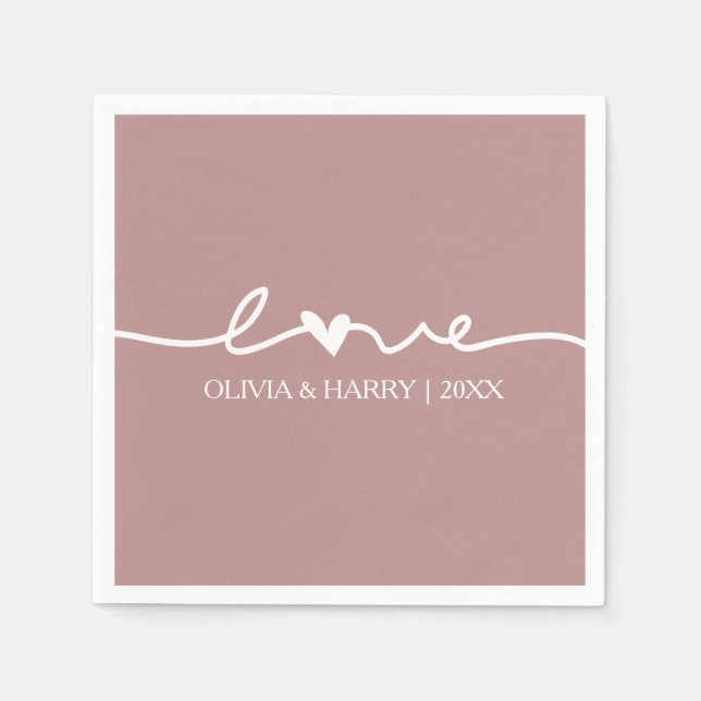 Moderne Liebe Script Dusty Rose Hochzeitspapier Na Serviette (Vorderseite)