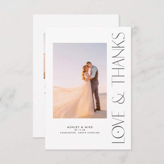 Moderne Liebe und dank 2 Foto Hochzeit Dankeskarte (Vorne/Hinten)