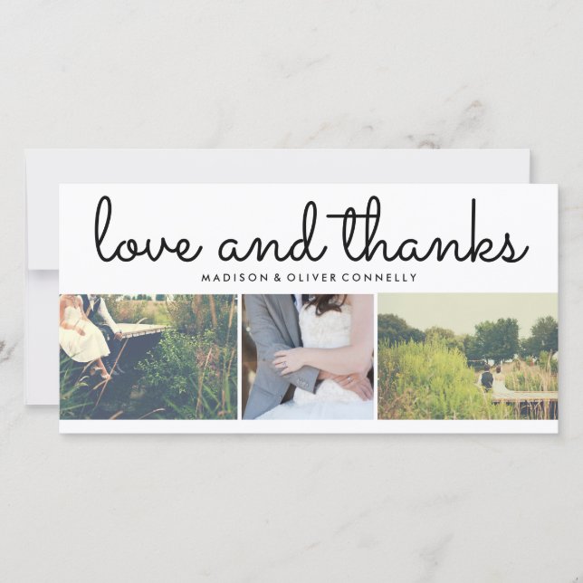 Moderne Liebe und Dank drei Hochzeiten FotoCollage Dankeskarte (Vorderseite)