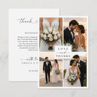 Moderne Liebe und Dank Foto-Collage-Hochzeit Dankeskarte