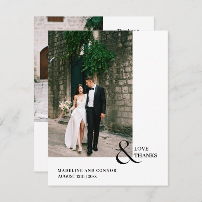 Moderne Liebe und dank Hochzeitsfotografie Dankeskarte (Vorne/Hinten)