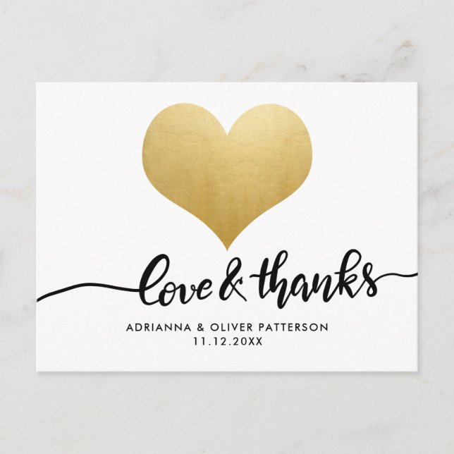 Moderne Liebe und dank Imitats Gold Foil Herz Postkarte (Vorderseite)