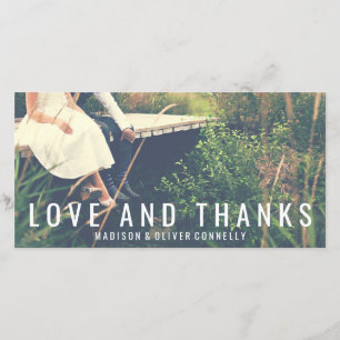 Moderne Liebe und dank mutiger Typografie Hochzeit Dankeskarte