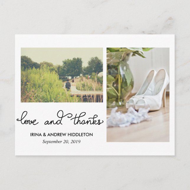 Moderne Liebe und dank Script zwei Hochzeitsstipps Postkarte (Vorderseite)